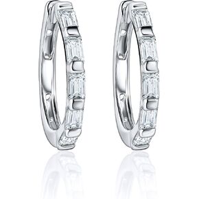 14K Gold Plated Over Sterling Silver Pave Bagutte Stones Cubic Zirconia Huggie Hoop Earrings for Women