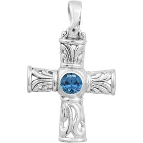 Multi Choice Round Shape Gemstone 925 Sterling Silver Christian Cross Filigree Pendant Jewelry