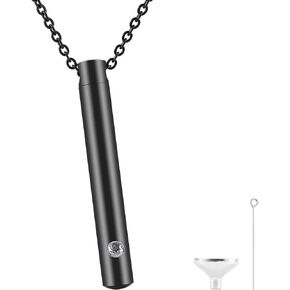 Slender Crystal Cylinder Cremation Urn Necklace in Stainless Steel, Minimalist Memorial Remembrance Gift, Secret Message Vial, Stash Locket Necklace, Gift for Loss Necklace