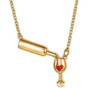 COLORFUL BLING Wine Glass Necklace Love Cheers Chain Necklace Red Enamel Heart Necklace Christmas Birthday Jewelry Gifts for Wine Lovers for Women Girls