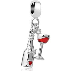PanQueen Red Wine Bottle and Glass Cup Dangle Charm Bead for Pandora Bracelet in Kuwait
