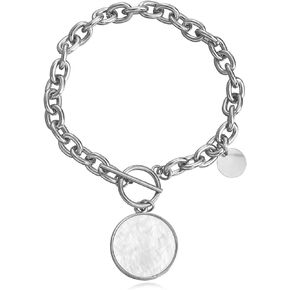 Chunky Chain Bracelet Gold Link Chain Toggle Bracelet Rhinestone Disc Charm OT Clasp Bracelet Vintage Coin Pendant Toggle Clasp Bracelet Jewelry for Women Girls(Gold Tree)