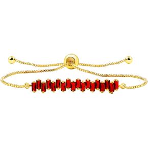 Gold Plated Adjustable Slider Chain Ankle Bracelet Baguette Cubic Zirconia Tennis Bracelet Valentines Jewelry Gifts for Teen Girls