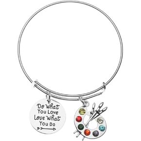 Sportybella Artist Paint Palette and Brush Charm Pendant Bracelet, Painters Jewelry Personalized Gift