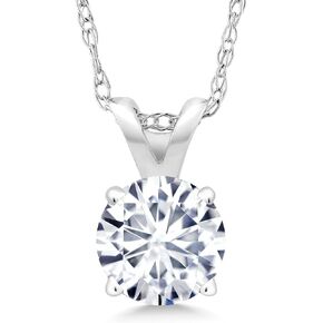 Gem Stone King 14K White Gold Forever Brilliant Moissanite from Charles & Colvard Pendant Necklace For Women (0.50 Cttw, Round 5MM, with 18 Inch Chain)