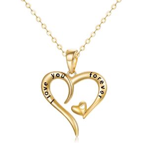 14k Gold I love You Forever Heart Necklace for Women, Real Gold Love Jewelry for Her, 16+1+1 Inch