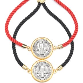 Jiali Q 2pcs Red+Black Rope Adjustable Catholic Bracelet Saint Benedict Medal Bracelet