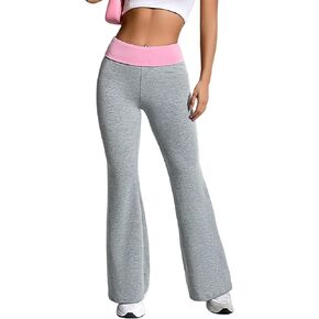MakeMeChic Women's Colorblock Elastic Waist Bell Bottom Casual Flare Leg Pants Trousers