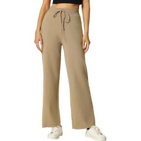 Women's Comfy Ribbed Knit Sweater Pants Elastic High Wasited Straight Leg Sweatpants