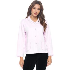 Casual Nights Women's Soft Bed Jacket, Button Front Long Sleeve Sleep Top with Pockets
