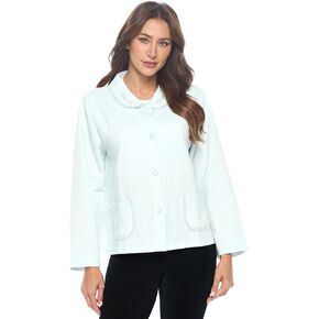 Casual Nights Women's Soft Bed Jacket, Button Front Long Sleeve Sleep Top with Pockets in Kuwait