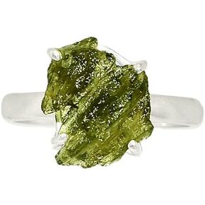 Natural Moldavite Rough Ring 925 Sterling Silver Handmade Jewelry Gemstone From Czech Republic By CrownJewelry