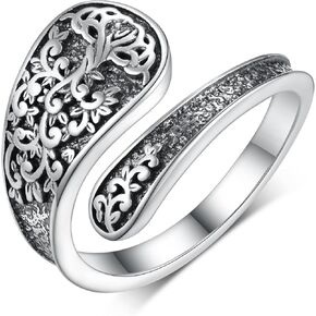 Tree of Life Spoon Ring 925 Sterling Silver Tree of Life Vintage Open Rings Adjustable Thumb Rings Birthday Jewelry Gifts for Women