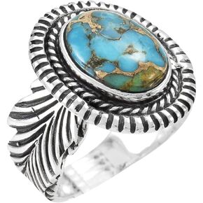 Turquoise Ring Sterling Silver 925 Genuine Gemstones Size 6 to 11