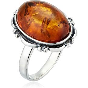 Sterling Silver and Baltic Honey Oval Amber Ring