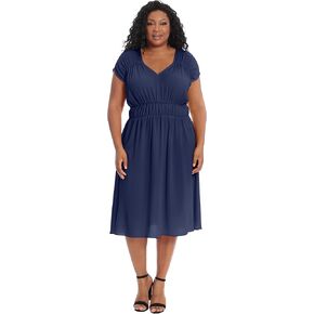 London Times Women's V-Neck Dress with Ruching Details at Shoulders and Waist in Saudi Arabia