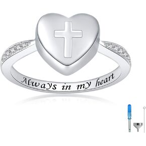 925 فضة الصليب الجرة البنصر للنساء دائما في قلبي تذكار مجوهرات جنائزية تذكارية الجرار خواتم للرماد in Kuwait