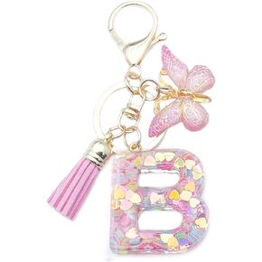 Unpafcxddyig Fashion A-Z Initials Letter Keychain Tassel Butterfly Pendant for Wallet Backpack Handbags Women Girls