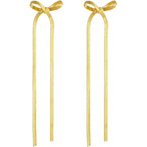 Gold Silver Bow Earrings for Women Snake Chain Bow Earrings Ribbon Earrings Long Tassel Bow Earrings Wedding Statement Party Jewelry Christmas Gift for Women