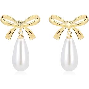 Pearl Earrings for Women 18K Gold Plated White Teardrop Lightweight Simple Pearl Dangling Earrings for Brides Weddings Jewelry for Women Girls