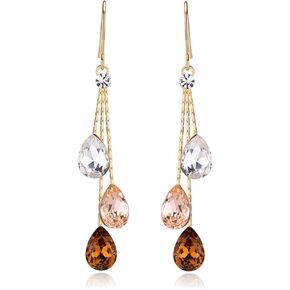 Crystal Earrings for Women - Long Chandelier Dangle Crystal Drops - Luxury Earrings with Crystals - Evening Wear/Party/Date Night Showstopper Jewelry - Blush, Champagne, Teal, Blue