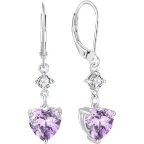 JO WISDOM Heart Dangle Drop Earrings for Women 925 Sterling Silver Leverback Earrings Birthstone Earrings Jewelry Gifts for women
