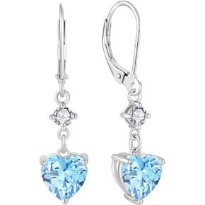 JO WISDOM Heart Dangle Drop Earrings for Women 925 Sterling Silver Leverback Earrings Birthstone Earrings Jewelry Gifts for women