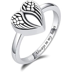 BEILIN Sterling Silver Rose Flower/Angel Wings/Tree of Life Urn Ring Hold Loved Ones Ashes Always in my heart Keepsake Memorial Jewelry Cremation Rings for women