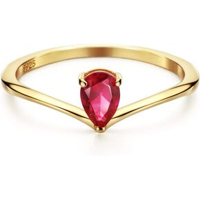 michooyel 18K Gold Ruby Rings Simple Pear Cut Dainty Love Rings Fine Jewelry for Women Girls