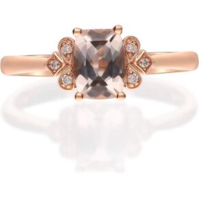 Gin and Grace 14K Rose Gold Genuine Morganite Ring with Diamonds for women | Ethically, authentically & organically sourced (Cushion-cut) shaped Morganite hand-crafted jewelry for her | Morganite Ring for women