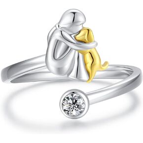 JUSTKIDSTOY Dog Ring 925 Sterling Silver Cute Animal Adjustable Birthstone Ring Dog Jewelry Gifts for Women Girls Pet Lover