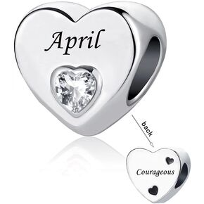 NanMuc January-December Birthstone Charms12 Months Color Love Heart Crystal Birthday Bead for Girls Pandora Bracelets
