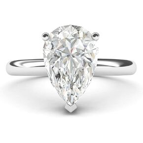 THELANDA Sterling Silver 8x12mm Simulated Pear-shaped Diamond Engagement Ring Domed Band Promise Bridal Ring