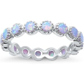 Sterling Silver Round Lab Created White Opal Eternity Ring Sizes 4-11