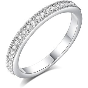 IMOLOVE Moissanite Wedding Band, Wedding Rings for Women, Sterling Silver Rings Half Eternity Stackable Engagement Ring Anniversary Band Size