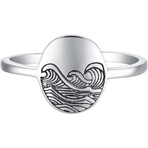 KIFUTENG Sterling Silver Ring S925 Wave Ring For Women Self Reminder Wave Rings For Teen Girls Dainty Minimalism Nature Jewelry Ideal Gifts Wave Rings To My Daughter Mom Wife US Size 6-9