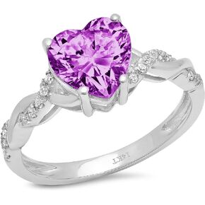 Clara Pucci 2.19ct Heart Cut Criss Cross Twisted Solitaire Accent Halo Flawless Simulated Purple Alexandrite Ideal Engagement Promise Statement Anniversary Bridal Wedding Designer Ring 14k White Gold