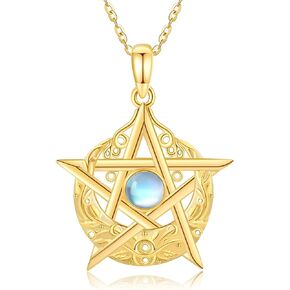 14K Solid Gold Pentagram/Skull Necklace for Women Real 14K Gold Pendant Necklace Christmas Jewelry Gifts for Women