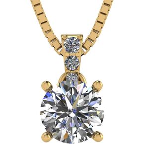 4 Prong Round Solitaire Simulated Diamond Necklace in Sterling Silver & Zirconia - 3.00ct Yellow