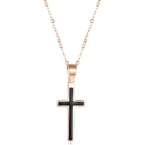 SISGEM 18k Rose Gold Black Tiny Cross Necklace for Women Teens, Confirmation Gifts for Her, 18 inch