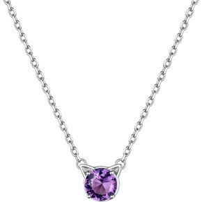 ChicSilver Cute Cat Jewelry for Girls Hypoallergenic 925 Sterling Silver Round Birthshtone Cat Pendant Necklace for Women Teens Girls Cat Lovers (with Gift Box)