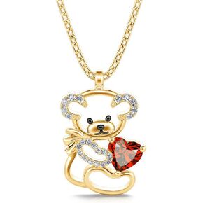 Jeulia Necklace Sterling Silver for Women Teddy Bear Crystal Pendant Heart Diamond Simulated Animal Jewelry Engagement Wedding Anniversary or Birthday Valentine with Gift Box