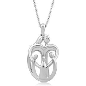 Jewelili Sterling Silver or Rose or Yellow Gold over Silver Family Pendant Necklace 18 Inches Cable Chain