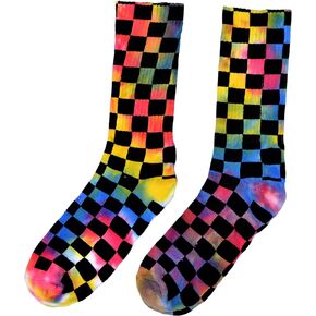 Novelty Tie Dye Grid Skateboard Casual Crew Socks Unisex