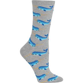 Hot Sox Womens Narwhal Crew Socks, Womens Shoe Size 4-10.5, Sweatshirt Grey