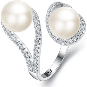 EVER FAITH 925 Sterling Silver CZ 9MM AAA Freshwater Cultured Pearl Teardrop Engagement Adjustable Ring