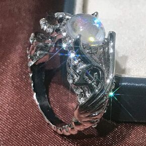 S925 Sterling Silver Hollow Blank Swan Colorful Moonstone Ring Cubic Zirconia Ring Fashion Vintage Ladies Ring Anniversary Luxury Jewelry (6)