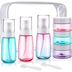 مجموعة أدوات السفر من Cosywell، زجاجات أدوات الزينة المعتمدة من إدارة أمن المواصلات الأمريكية، 6 عبوات بحجم السفر، عبوات كريم بلاستيكية مانعة للتسرب، زجاجة رذاذ قابلة لإعادة الملء، كريم لوشن، أدوات الزينة الأساسية للسفر in Kuwait