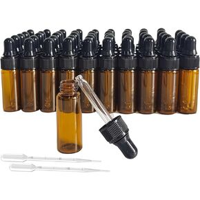 AGENIZ 50 Pcs 5ml Amber Mini Dropper Bottles Essential Oils Sample Dropper Bottles For Traveling Essential Oils Perfume Cosmetic Liquid