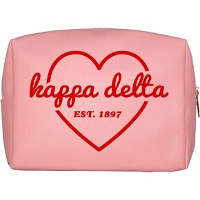 Sorority Shop Kappa Delta Makeup Bag - Multi-Purpose PU Leather, Water-Resistant Makeup travel bag with Licensed Design and Zipper Closure, Perfect Kappa Delta Sorority Gifts for Women